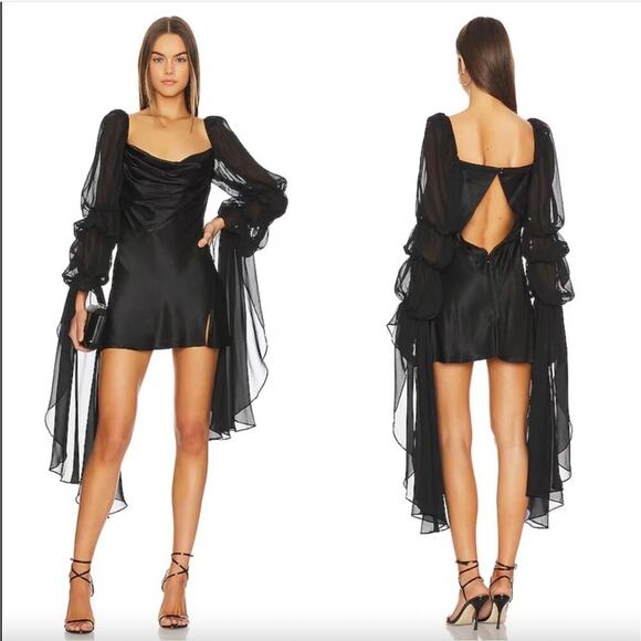 For Love & Lemons x REVOLVE Black Willow Dramatic Sleeve Mini Dress NWT - Picture 1 of 7